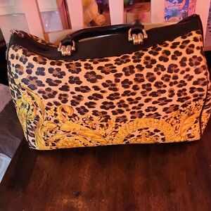 Gianni Versace Leopard Print Handbag with Gold Accents